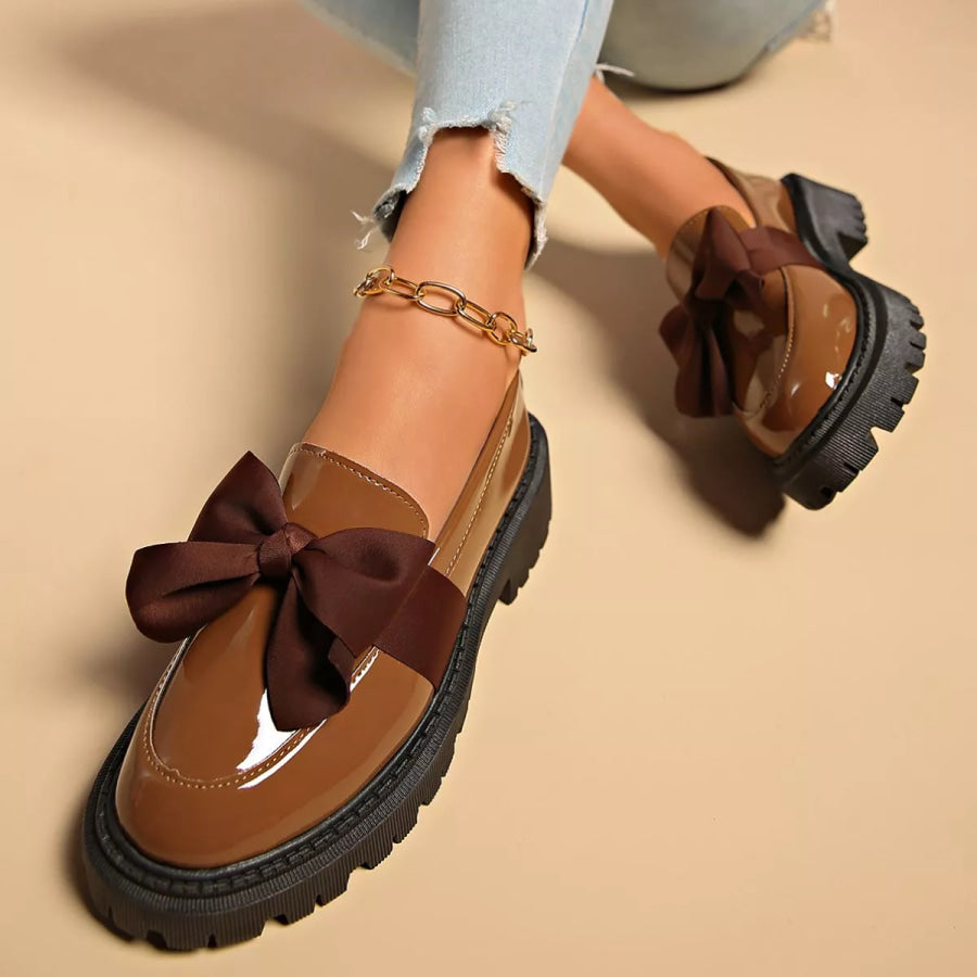 Bow Decor Round Toe Loafers Apparel and Accessories