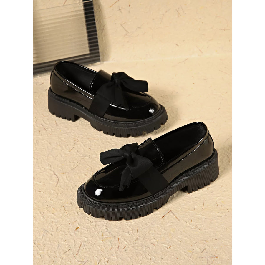 Bow Decor Round Toe Loafers Apparel and Accessories
