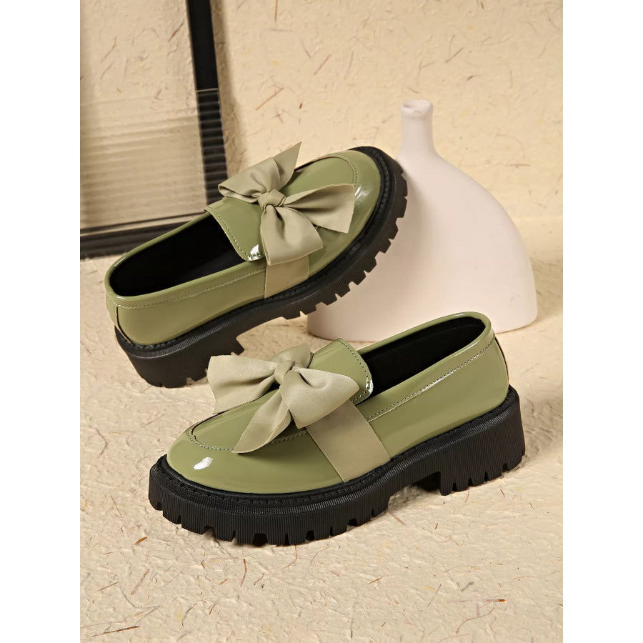 Bow Decor Round Toe Loafers Apparel and Accessories