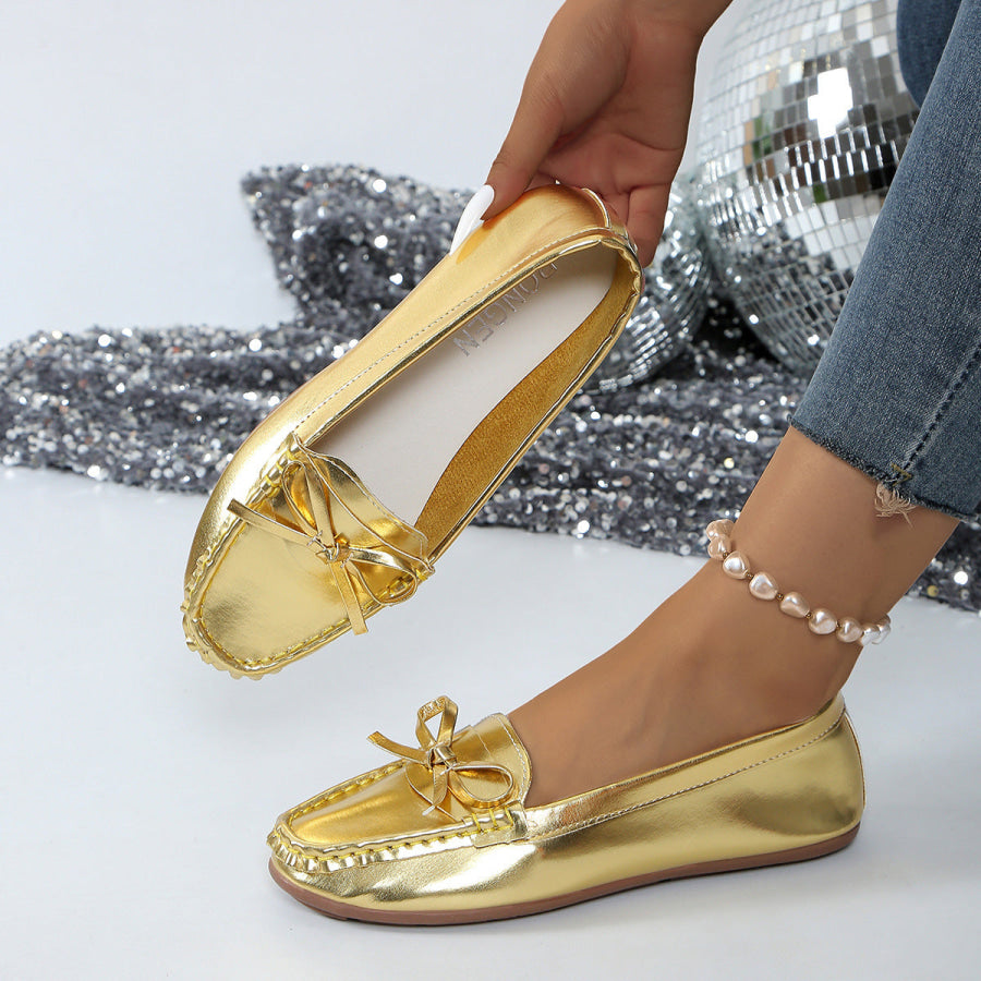 Bow Decor Round Toe Slip-Ons Apparel and Accessories