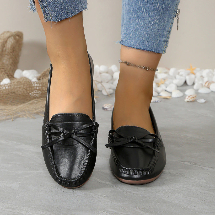 Bow Decor Round Toe Slip-Ons Apparel and Accessories