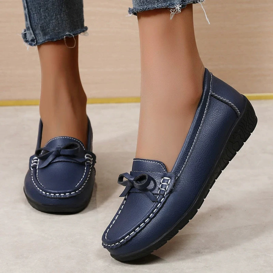 Bow Decor Round Toe Slip-Ons Apparel and Accessories