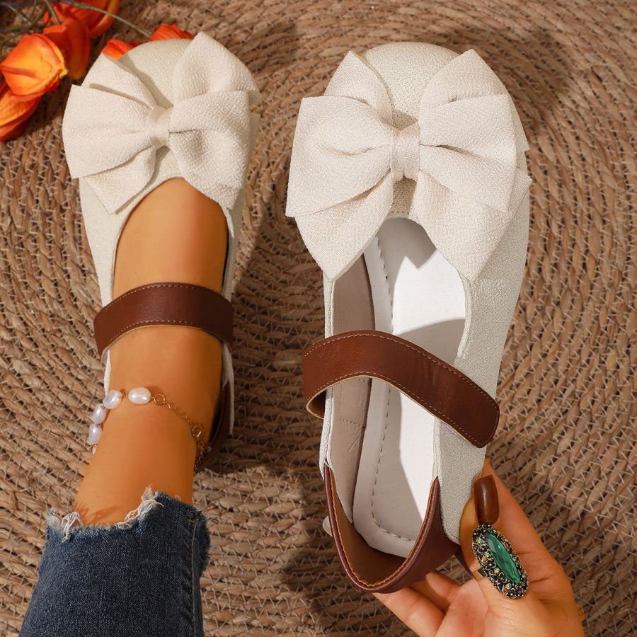 Bow Decor Round Toe Slip-Ons Apparel and Accessories