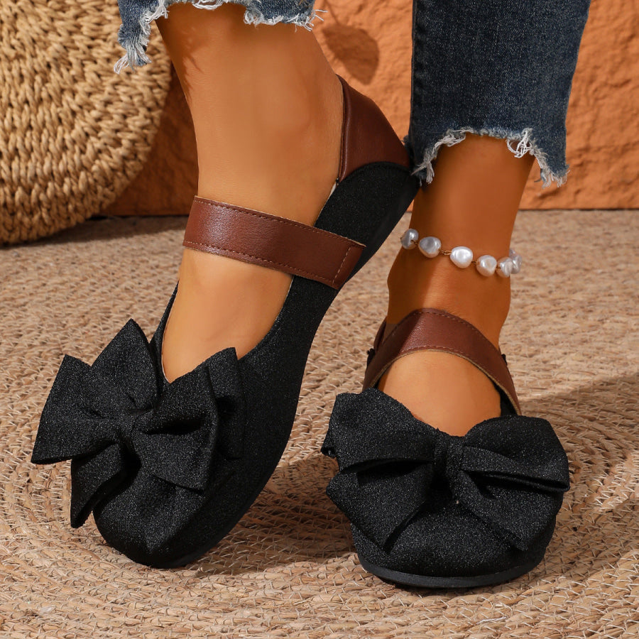 Bow Decor Round Toe Slip-Ons Apparel and Accessories