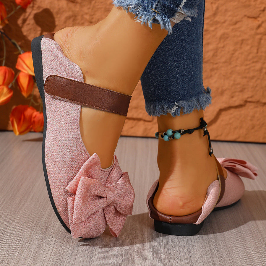 Bow Decor Round Toe Slip-Ons Apparel and Accessories