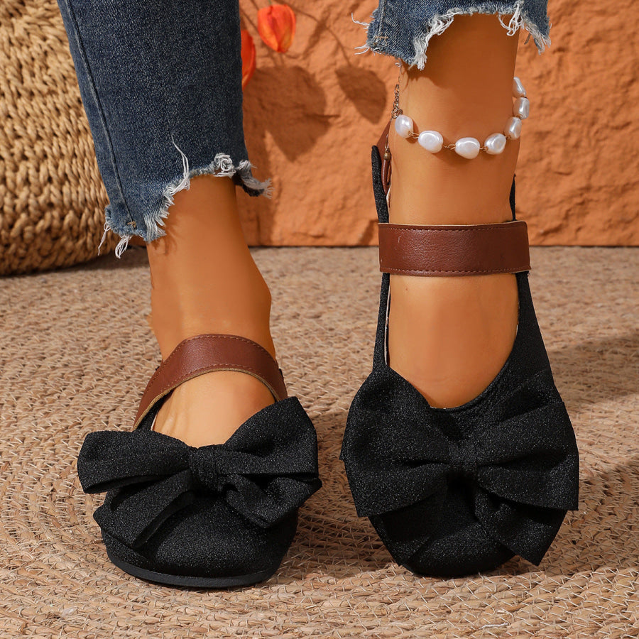 Bow Decor Round Toe Slip-Ons Black / 36 Apparel and Accessories