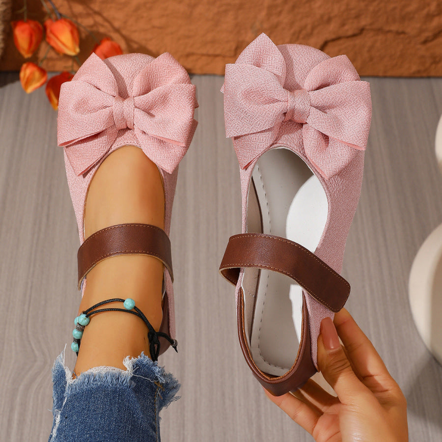 Bow Decor Round Toe Slip-Ons Pink / 36 Apparel and Accessories