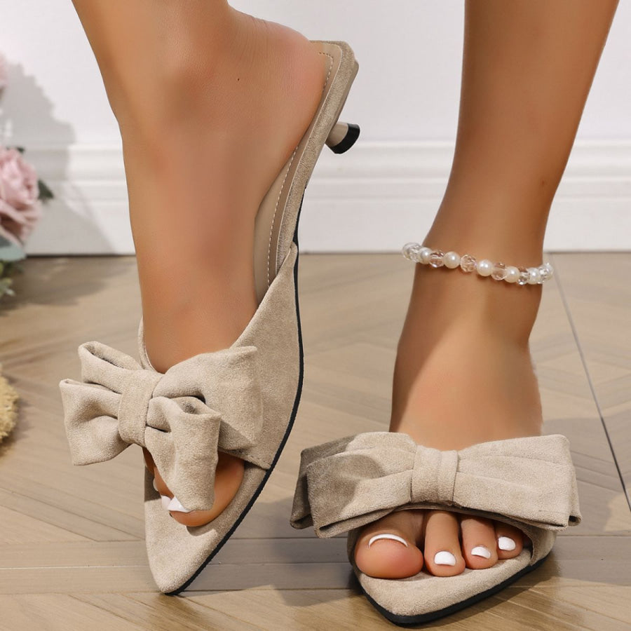 Bow-Decorated Kitten Heel Sandals Apricot / 35 Apparel and Accessories