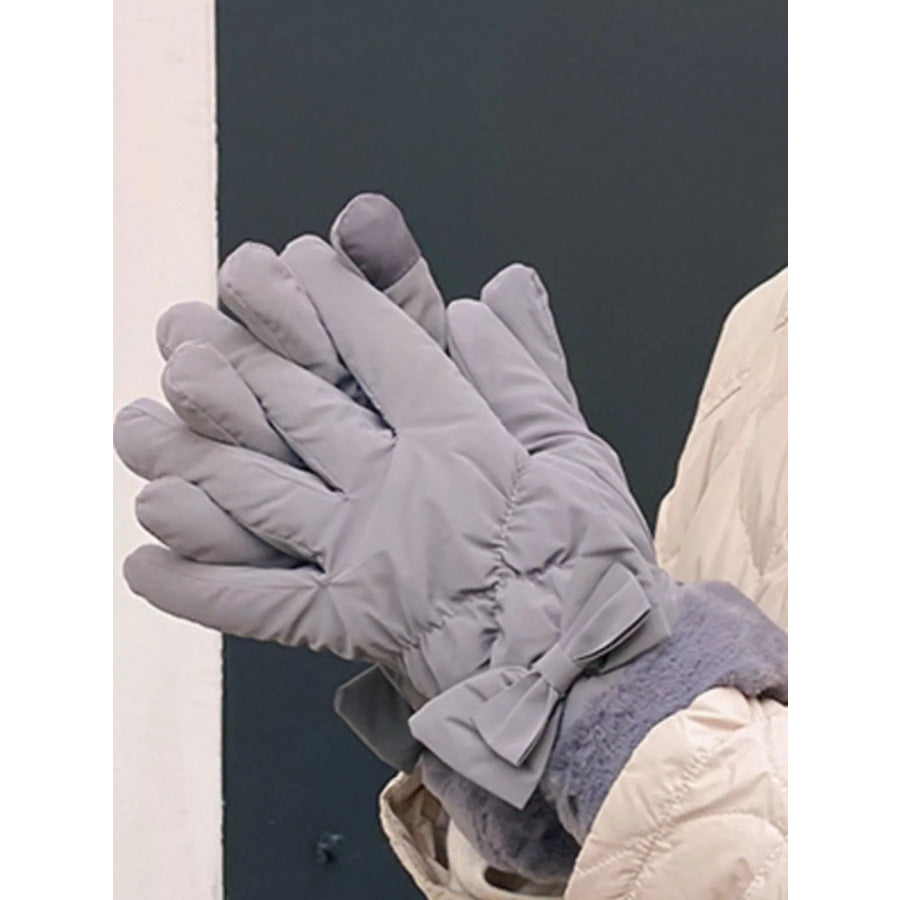 Bow-Decorated Plush Cuff Gloves Apparel and Accessories