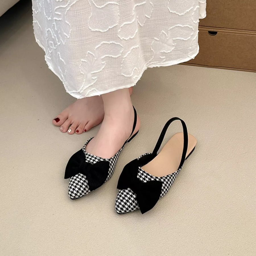 Bow-Decorated Pointed-Toe Slingback Sandals Houndstooth / 35 Apparel and Accessories