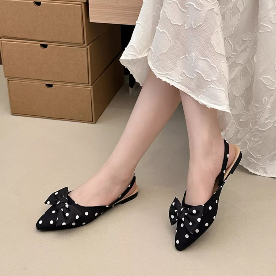 Bow-Decorated Pointed-Toe Slingback Sandals Wave Point / 35 Apparel and Accessories