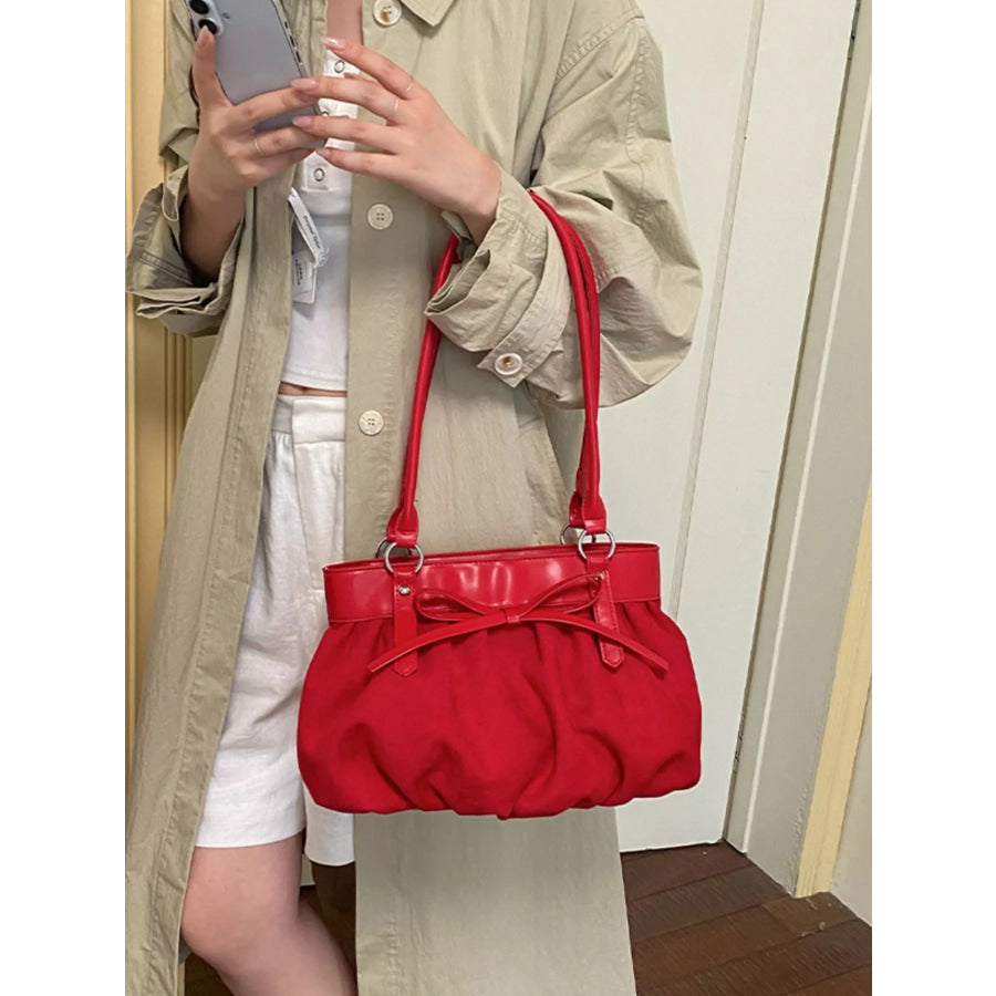 Bow-Decorated Ruched Shoulder Bag Apparel and Accessories