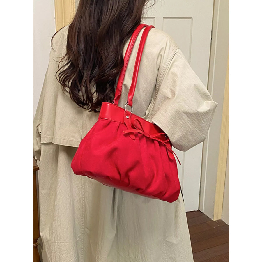 Bow-Decorated Ruched Shoulder Bag Apparel and Accessories