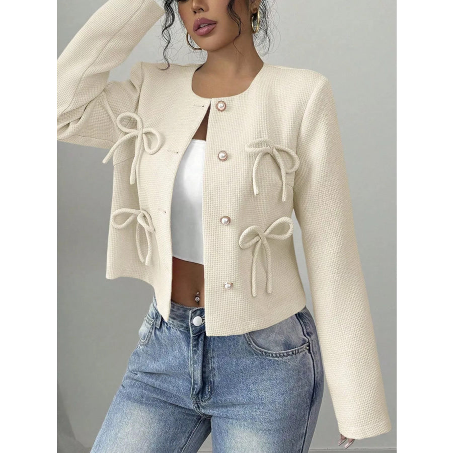 Bow Detail Cropped Outerwear Apparel and Accessories