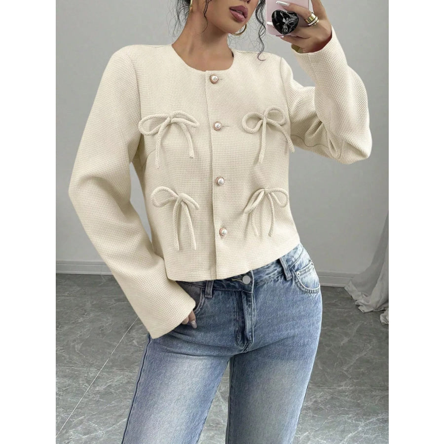 Bow Detail Cropped Outerwear Apparel and Accessories