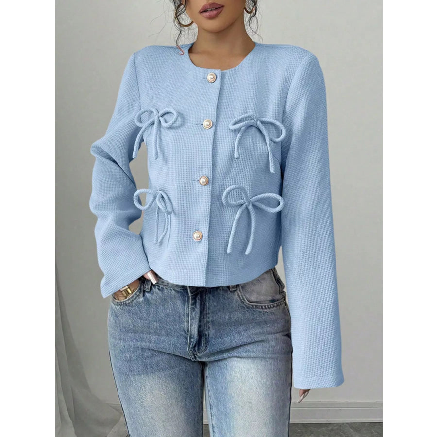 Bow Detail Cropped Outerwear Apparel and Accessories