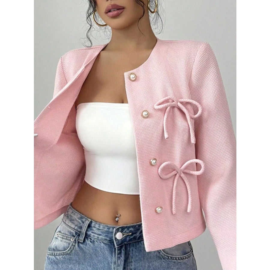Bow Detail Cropped Outerwear Apparel and Accessories