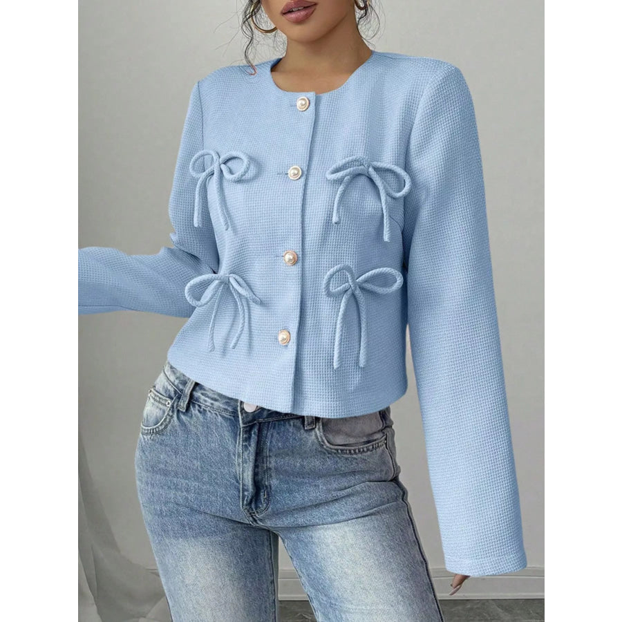 Bow Detail Cropped Outerwear Apparel and Accessories