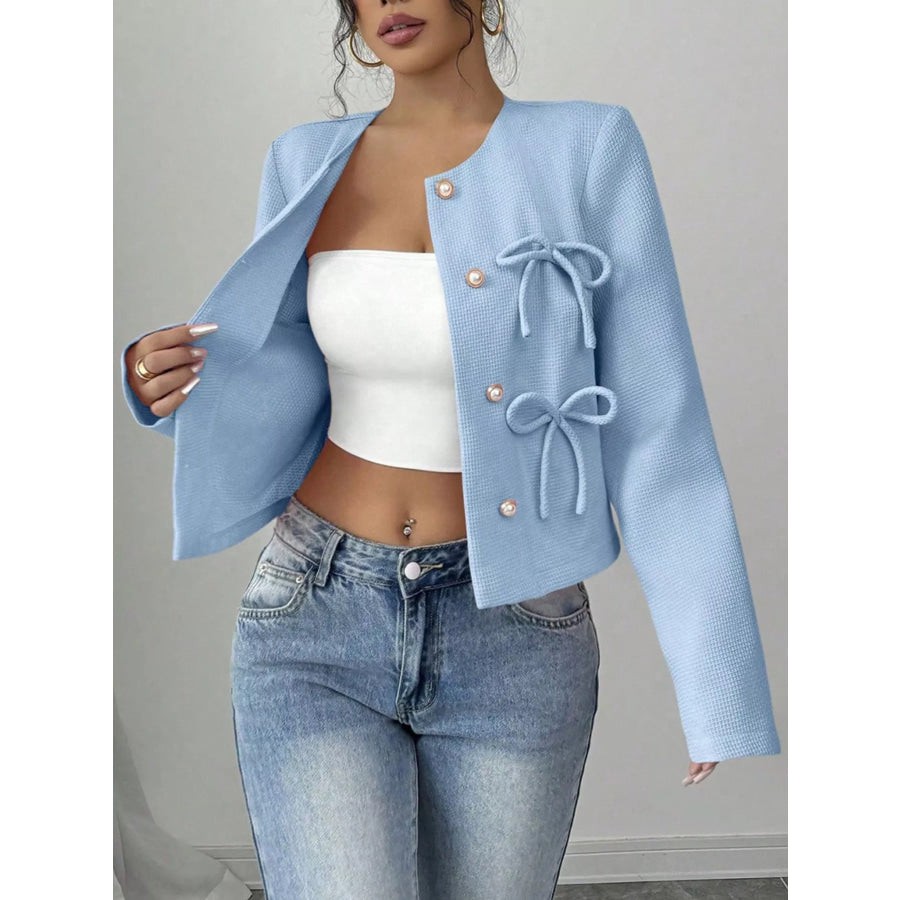 Bow Detail Cropped Outerwear Apparel and Accessories