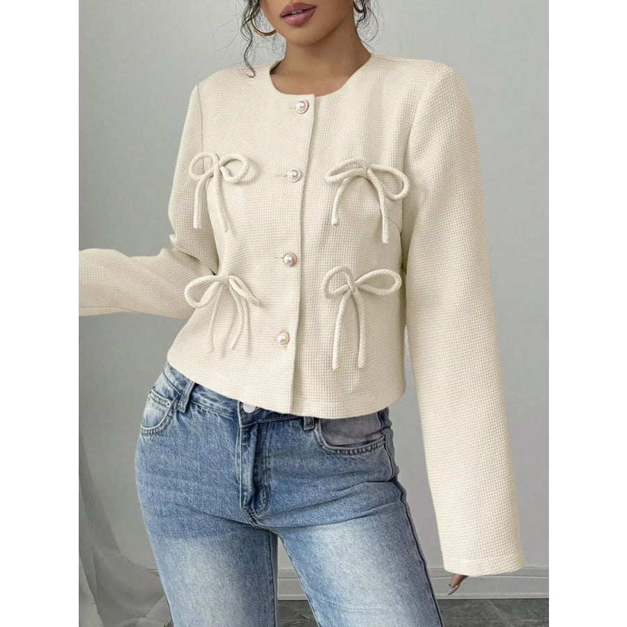 Bow Detail Cropped Outerwear Apparel and Accessories