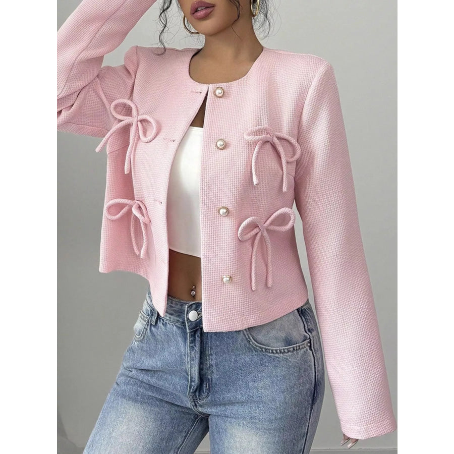 Bow Detail Cropped Outerwear Apparel and Accessories