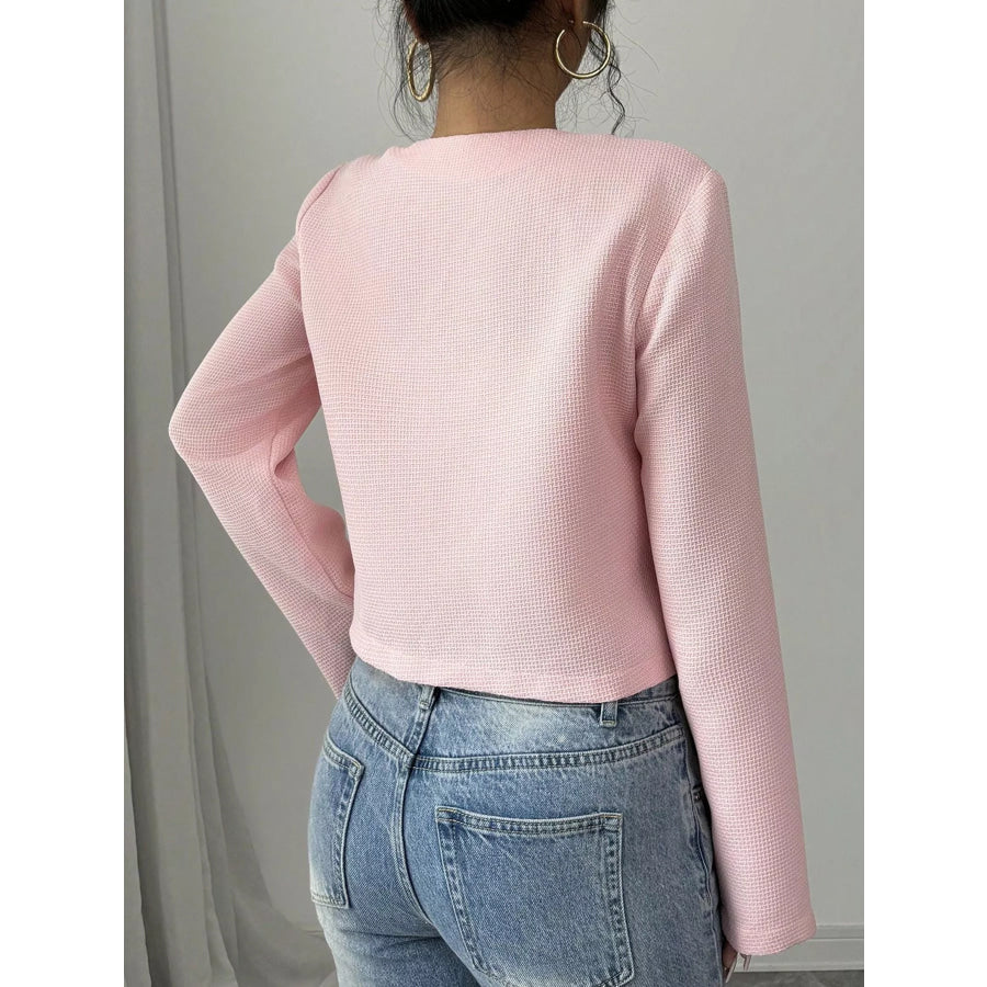 Bow Detail Cropped Outerwear Apparel and Accessories