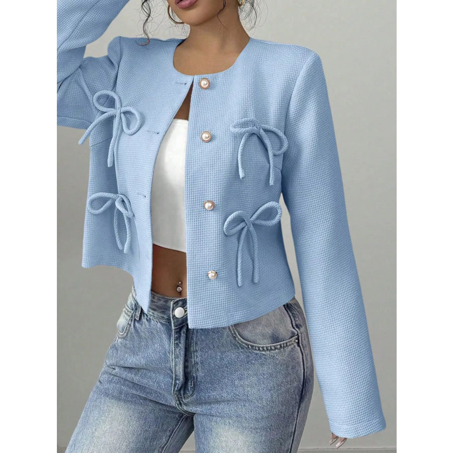 Bow Detail Cropped Outerwear Apparel and Accessories
