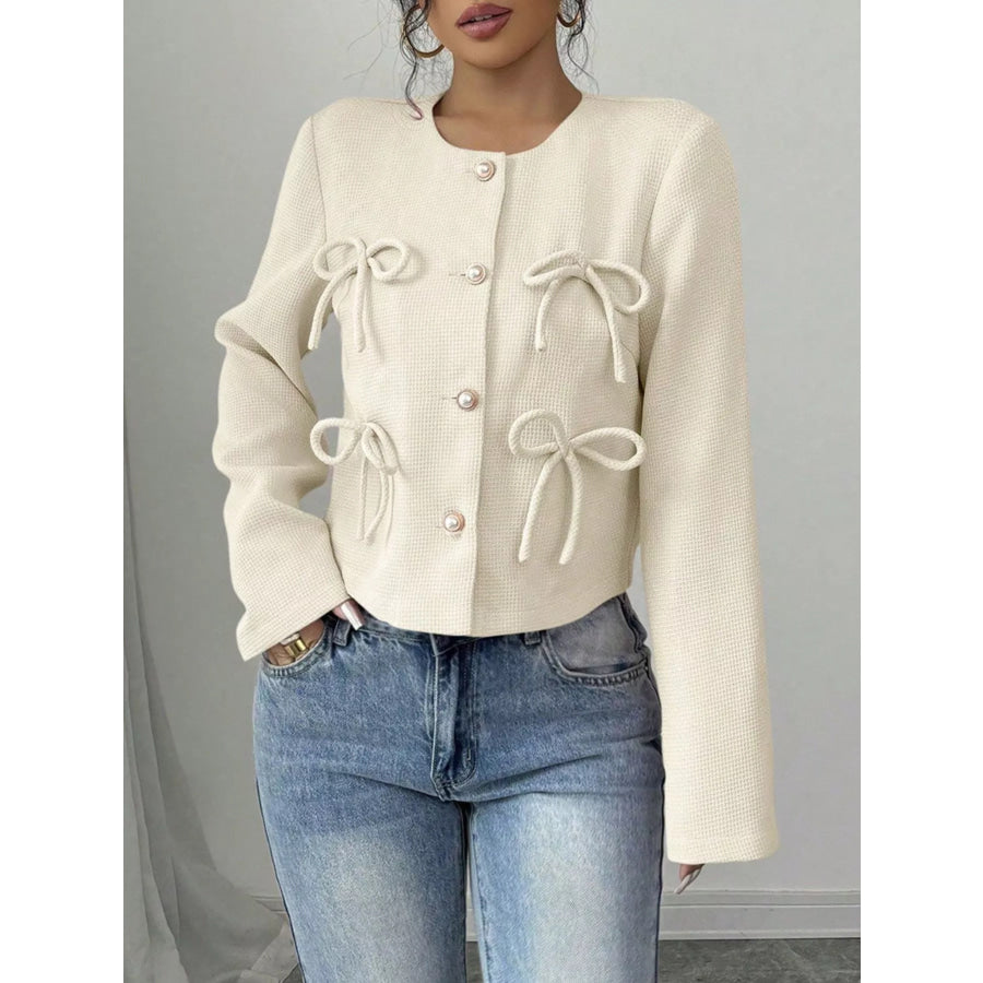 Bow Detail Cropped Outerwear Apricot / S Apparel and Accessories