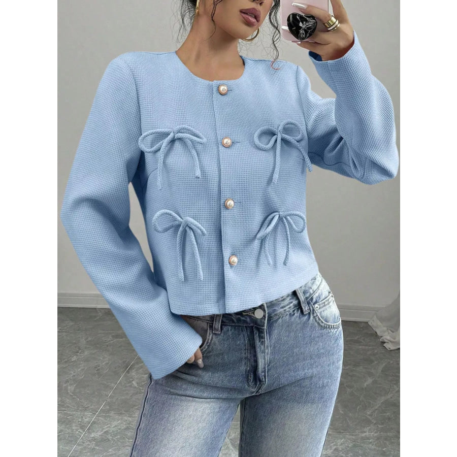 Bow Detail Cropped Outerwear Blue / S Apparel and Accessories