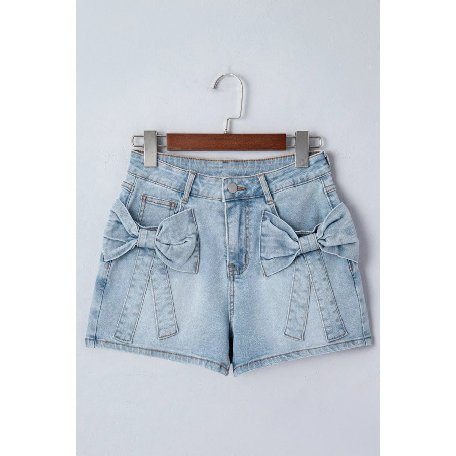 Bow Detail Denim Shorts with Pockets Apparel and Accessories