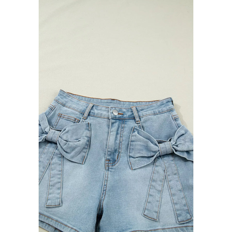 Bow Detail Denim Shorts with Pockets Apparel and Accessories