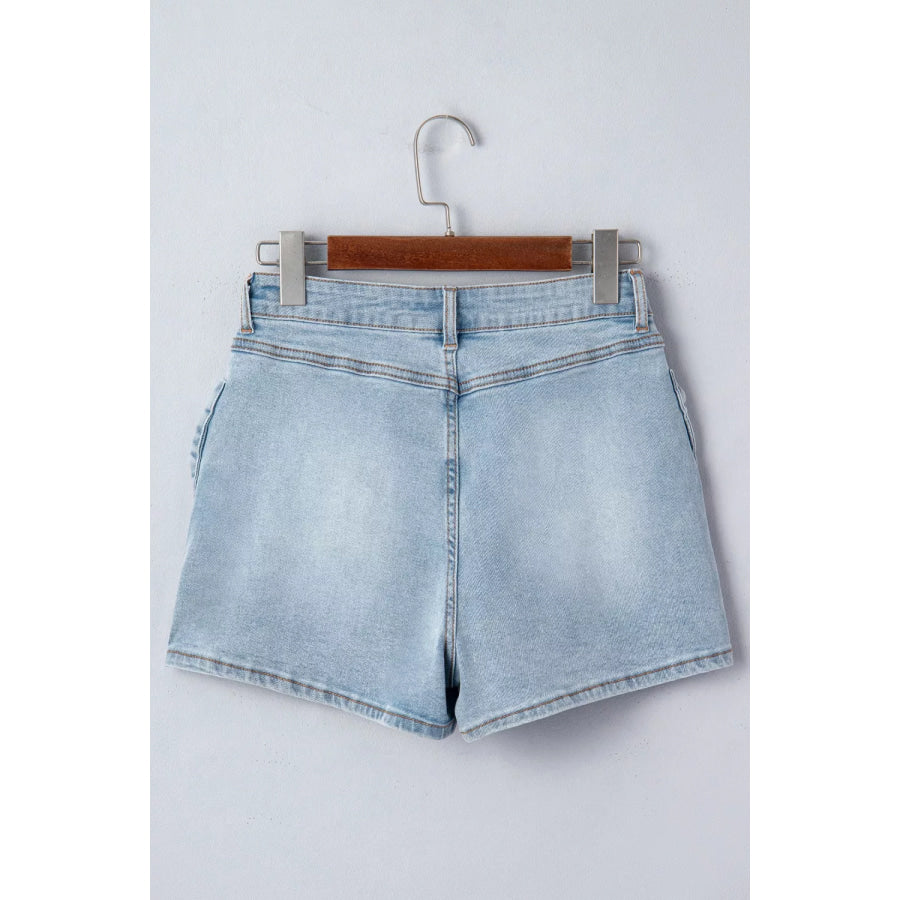 Bow Detail Denim Shorts with Pockets Apparel and Accessories