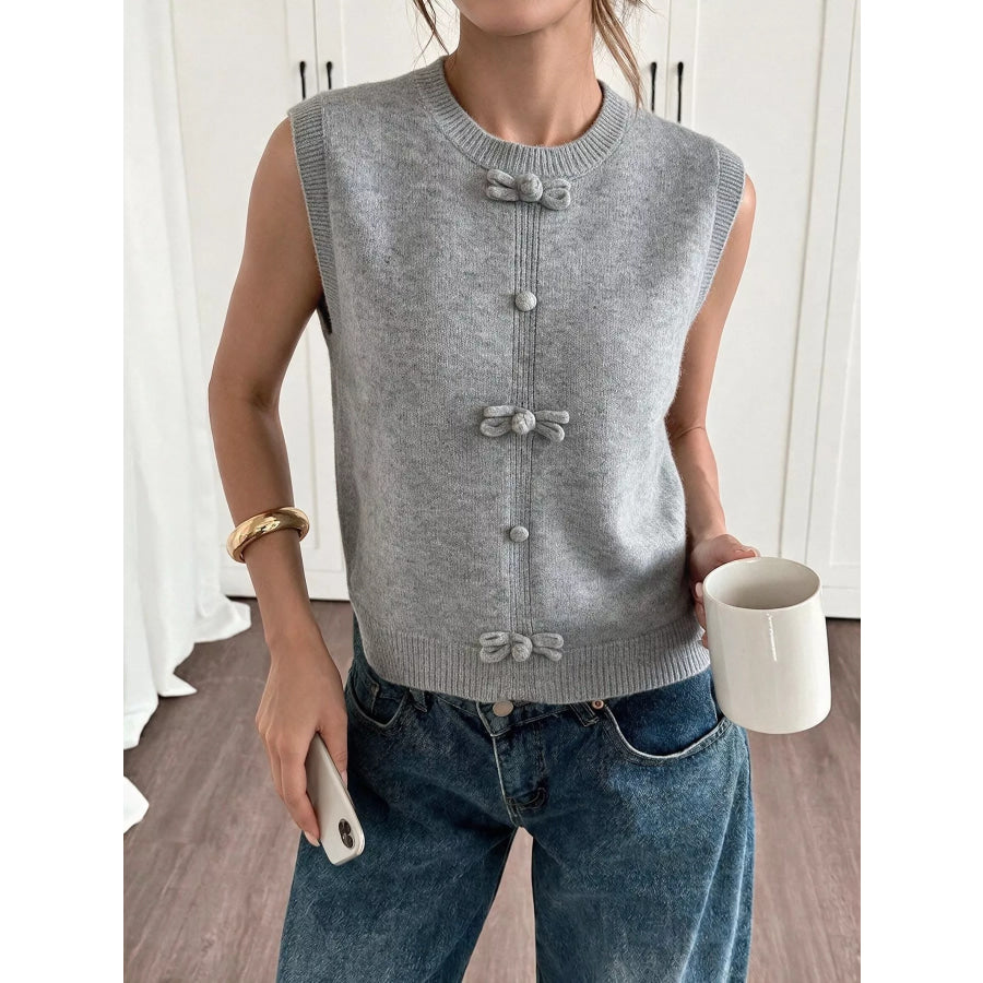 Bow-Detail Knit Sweater Vest Gray / S Apparel and Accessories