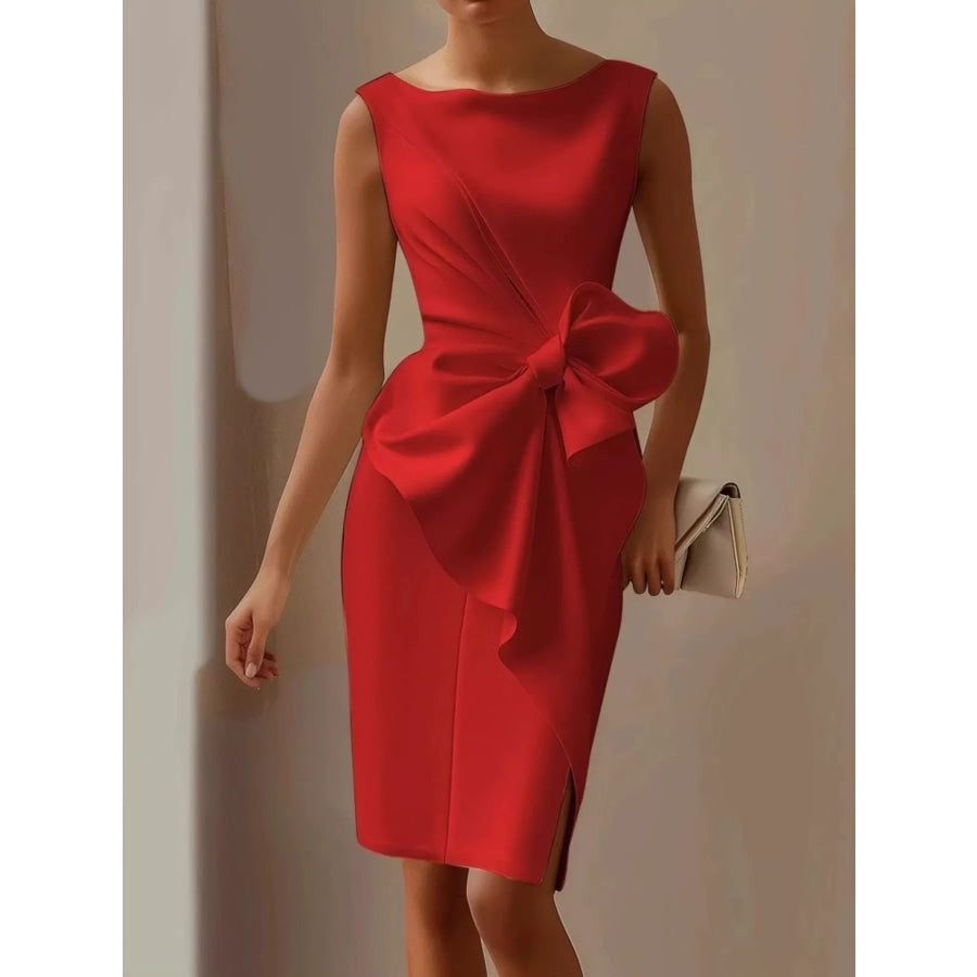 Bow Detail Sleeveless Dress Red / S Apparel and Accessories