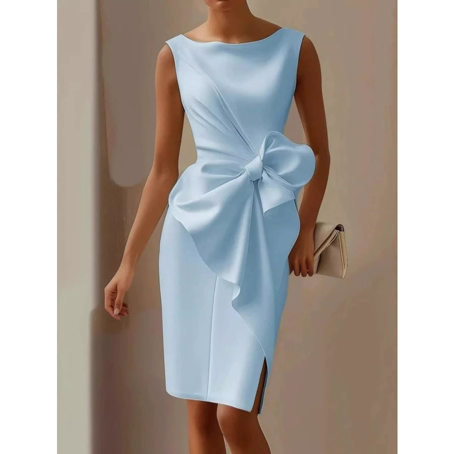 Bow Detail Sleeveless Dress Sky Blue / S Apparel and Accessories