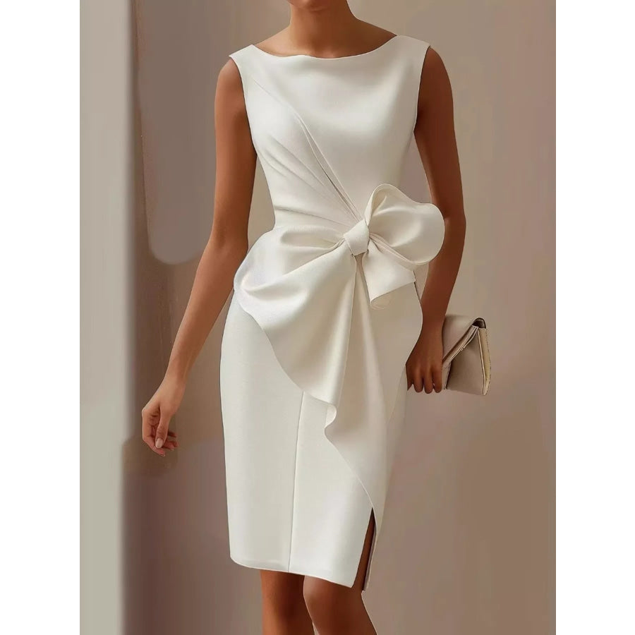 Bow Detail Sleeveless Dress White / S Apparel and Accessories