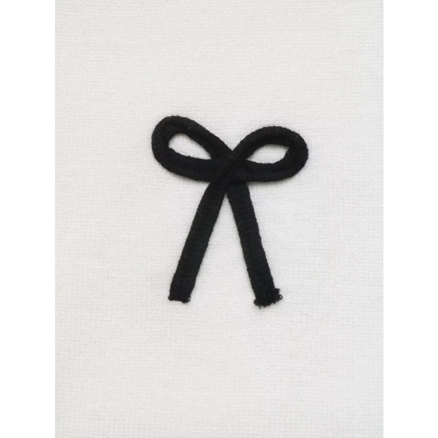 Bow-Embellished Lace Trim Sweater Apparel and Accessories