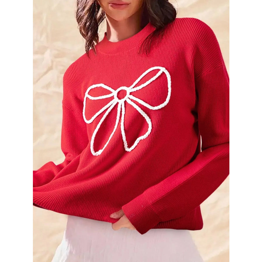 Bow-Embellished Ribbed Sweater Apparel and Accessories