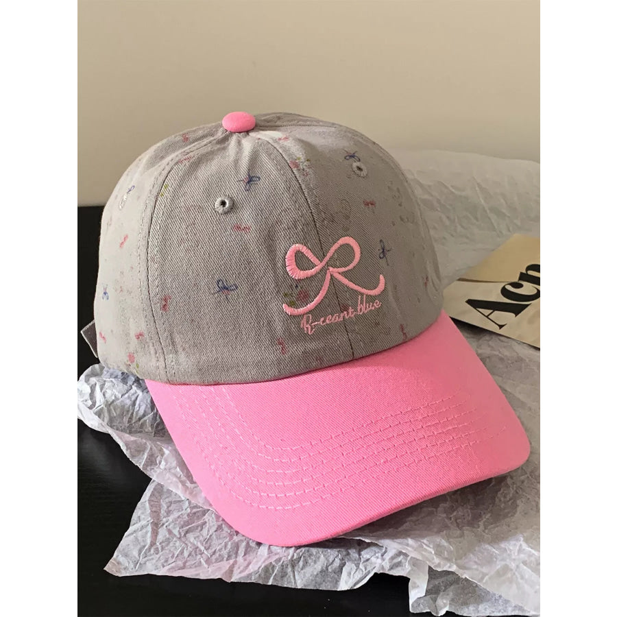 Bow Embroidered Baseball Cap Gray / One Size Apparel and Accessories