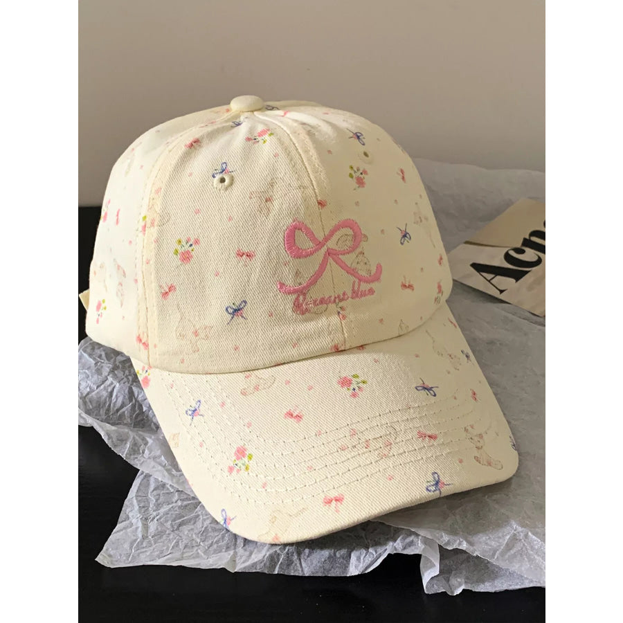 Bow Embroidered Baseball Cap Ivory / One Size Apparel and Accessories