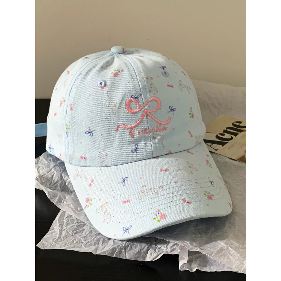 Bow Embroidered Baseball Cap Light Blue / One Size Apparel and Accessories