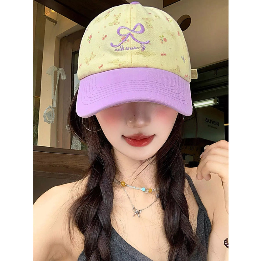 Bow Embroidered Baseball Cap Yellow / One Size Apparel and Accessories