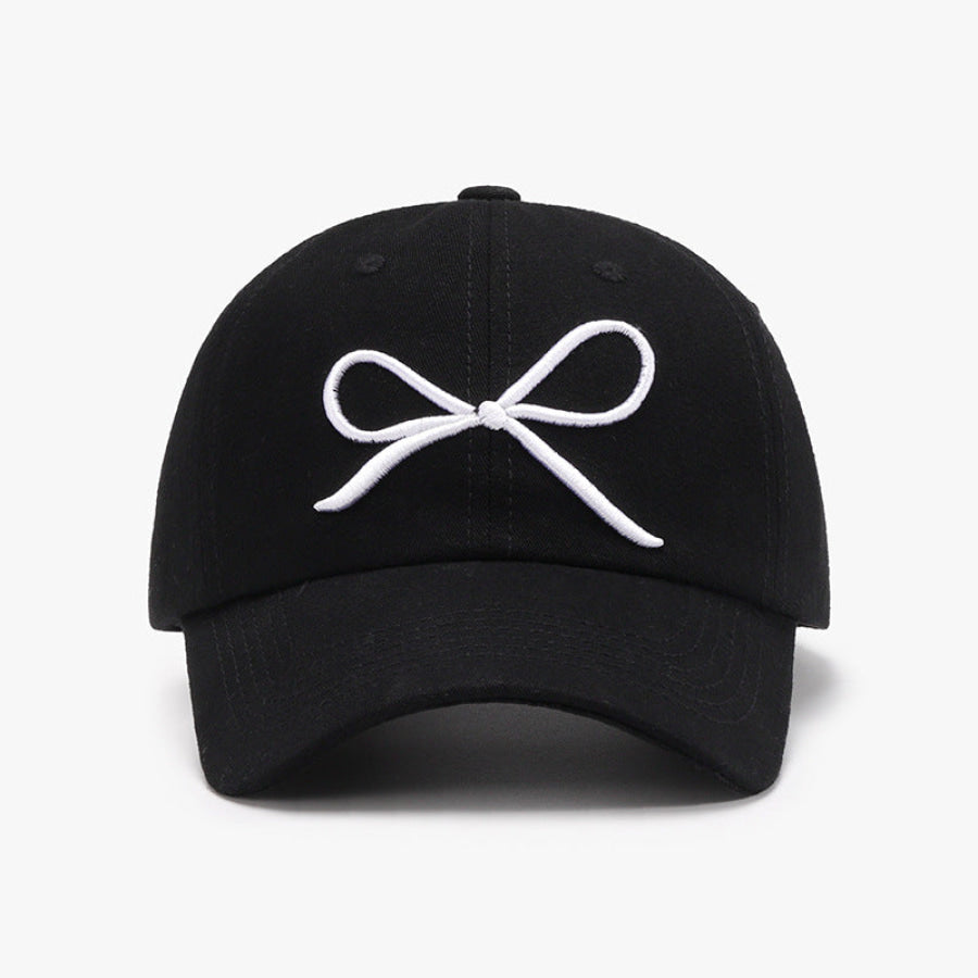 Bow Embroidered Cotton Baseball Cap Black / One Size Apparel and Accessories