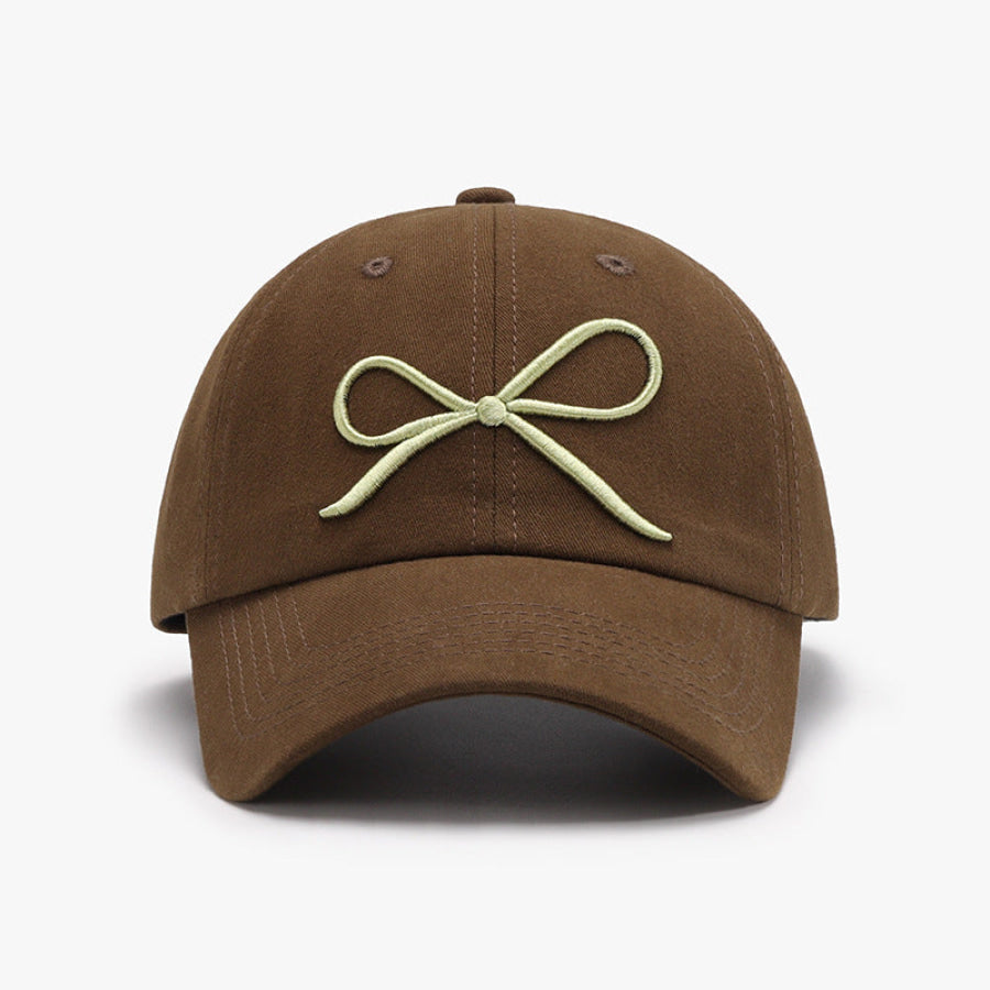 Bow Embroidered Cotton Baseball Cap Coffee Brown / One Size Apparel and Accessories