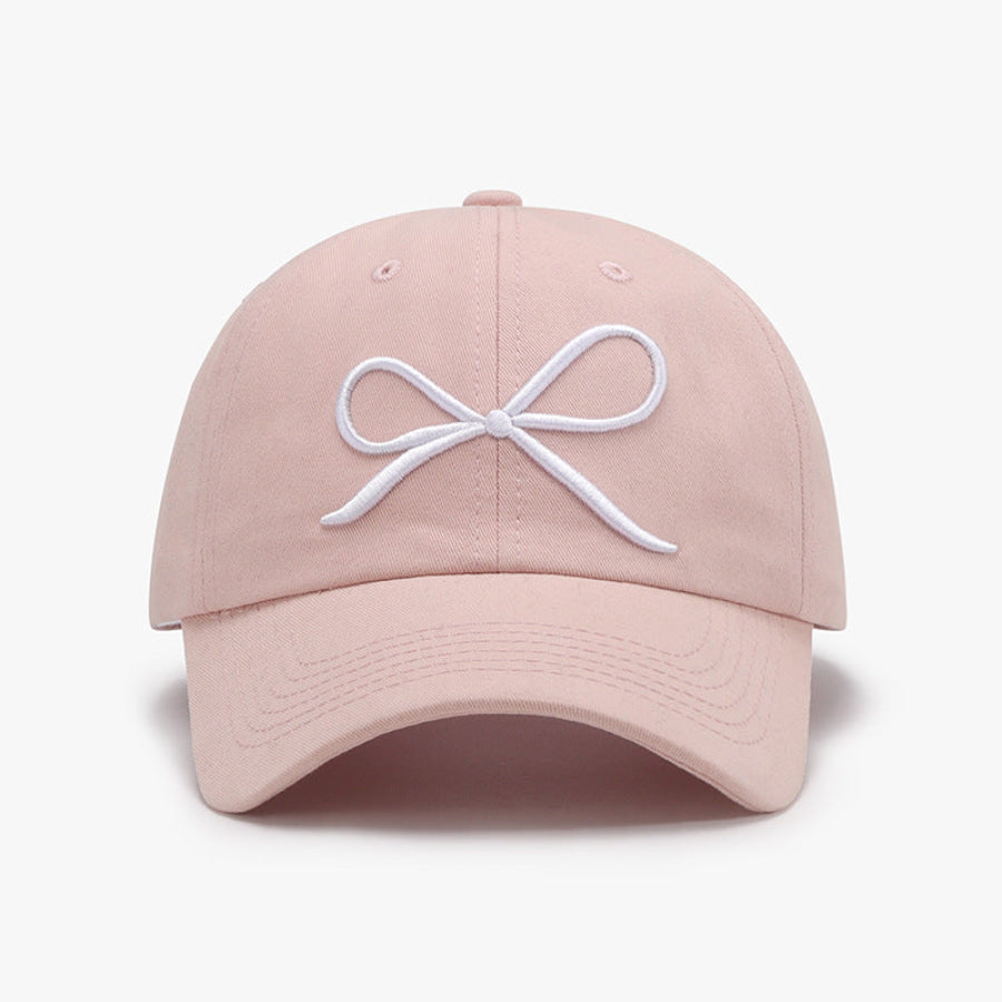 Bow Embroidered Cotton Baseball Cap Dusty Pink / One Size Apparel and Accessories