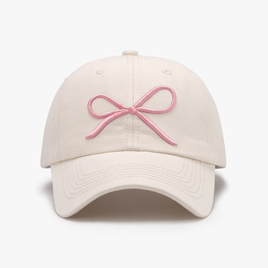 Bow Embroidered Cotton Baseball Cap Ivory / One Size Apparel and Accessories