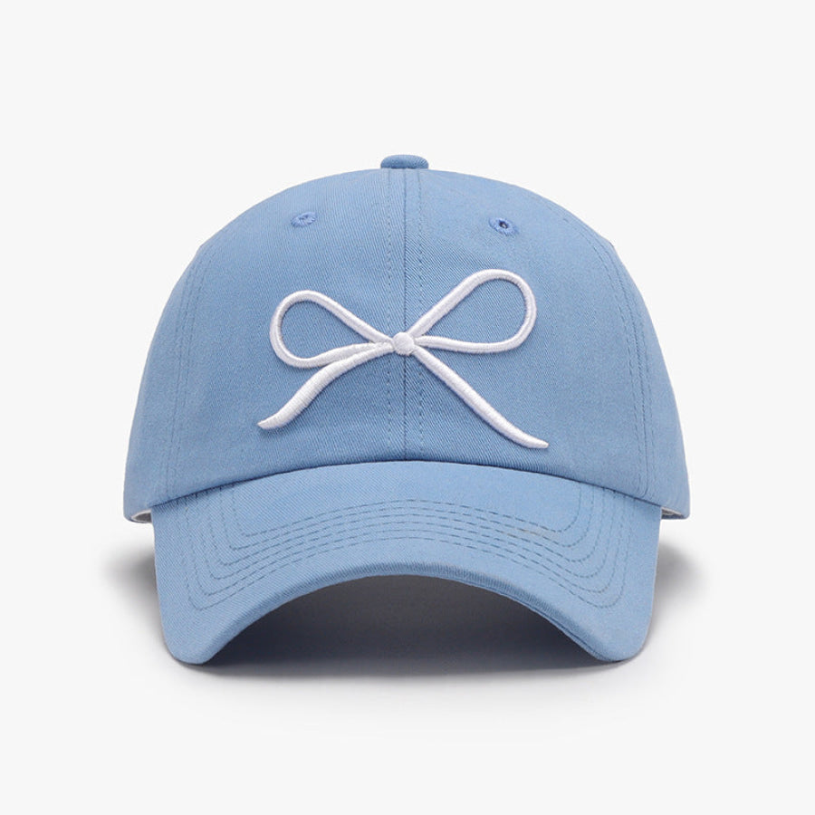 Bow Embroidered Cotton Baseball Cap Light Blue / One Size Apparel and Accessories