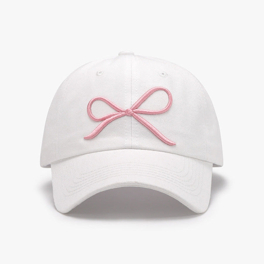 Bow Embroidered Cotton Baseball Cap White / One Size Apparel and Accessories