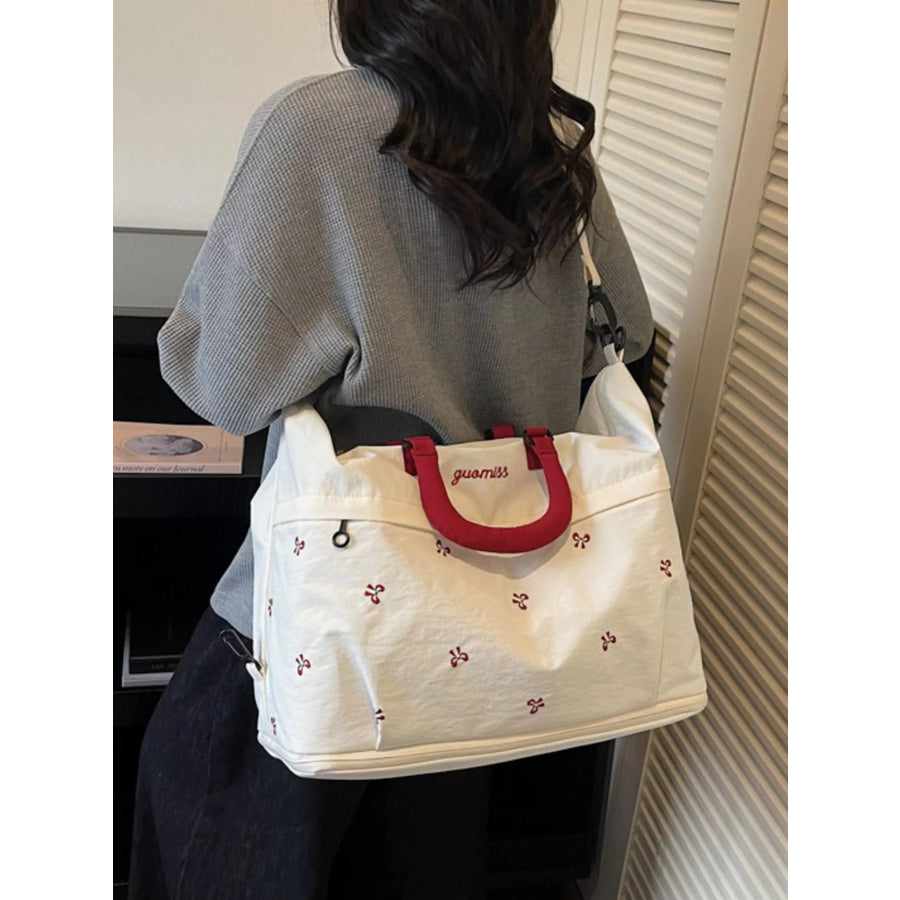 Bow Embroidered Travel Bag Cream White / onesize Apparel and Accessories