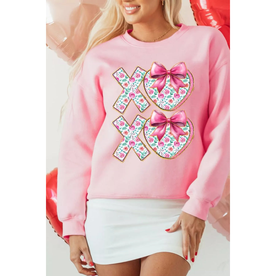 Bow Floral Printed Valentines Day XOXO Sweatshirt Apparel and Accessories